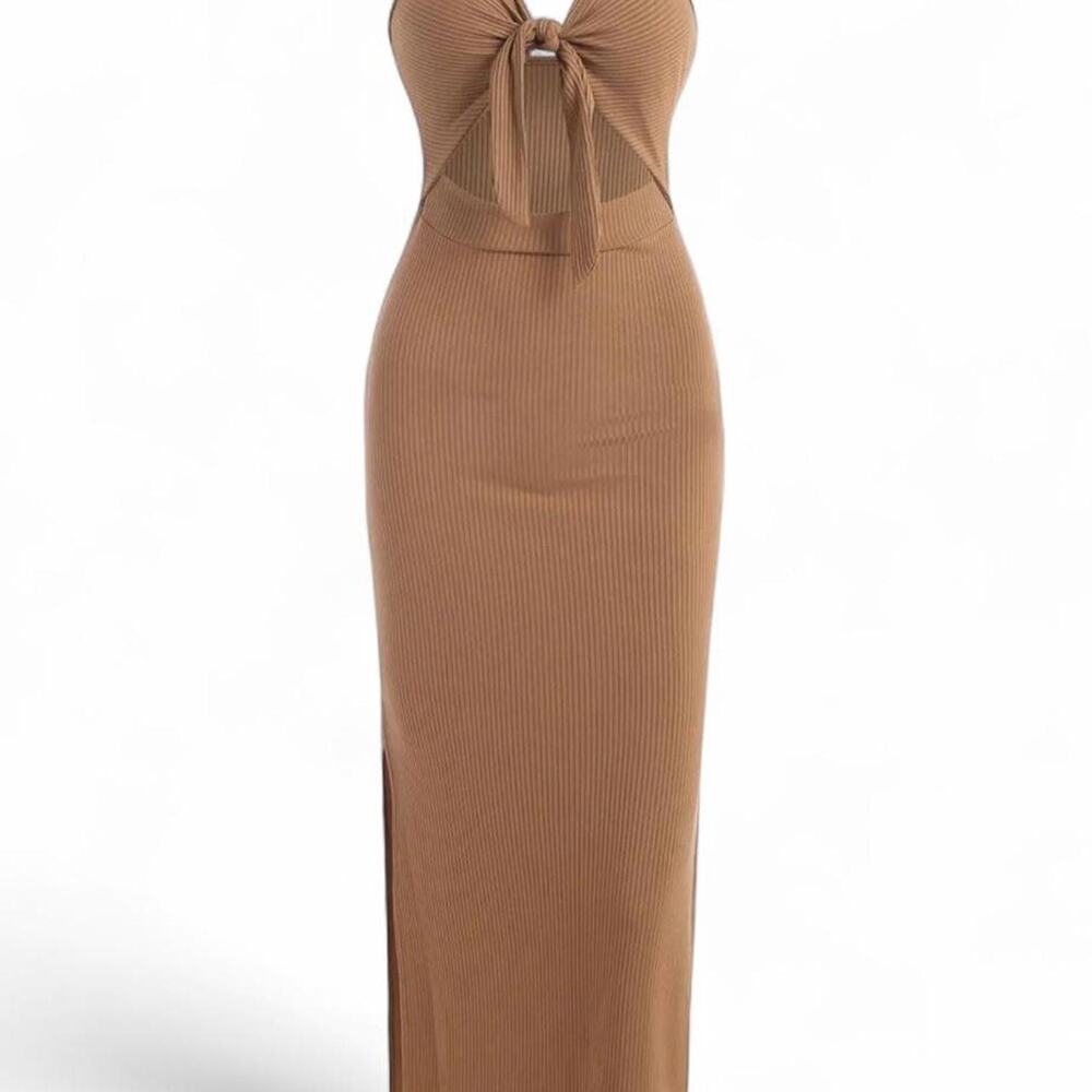 Brown maxi dress with tie
